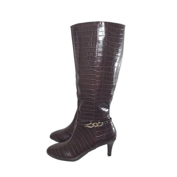 Karen Scott Shoes - Karen Scott Womens 5 M Brown Heeled Snake Skin Style Boots NIB WE8
